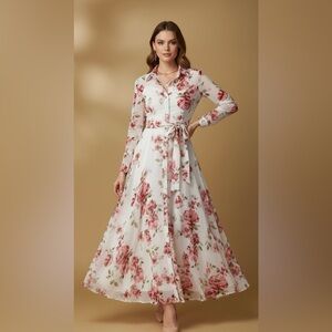 Chic Long Sleeve Floral Maxi Dress